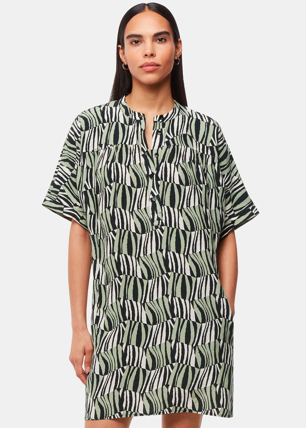 Whistles Checkerboard Tiger Print Dress Green / Multicolor | US-96835EPLY