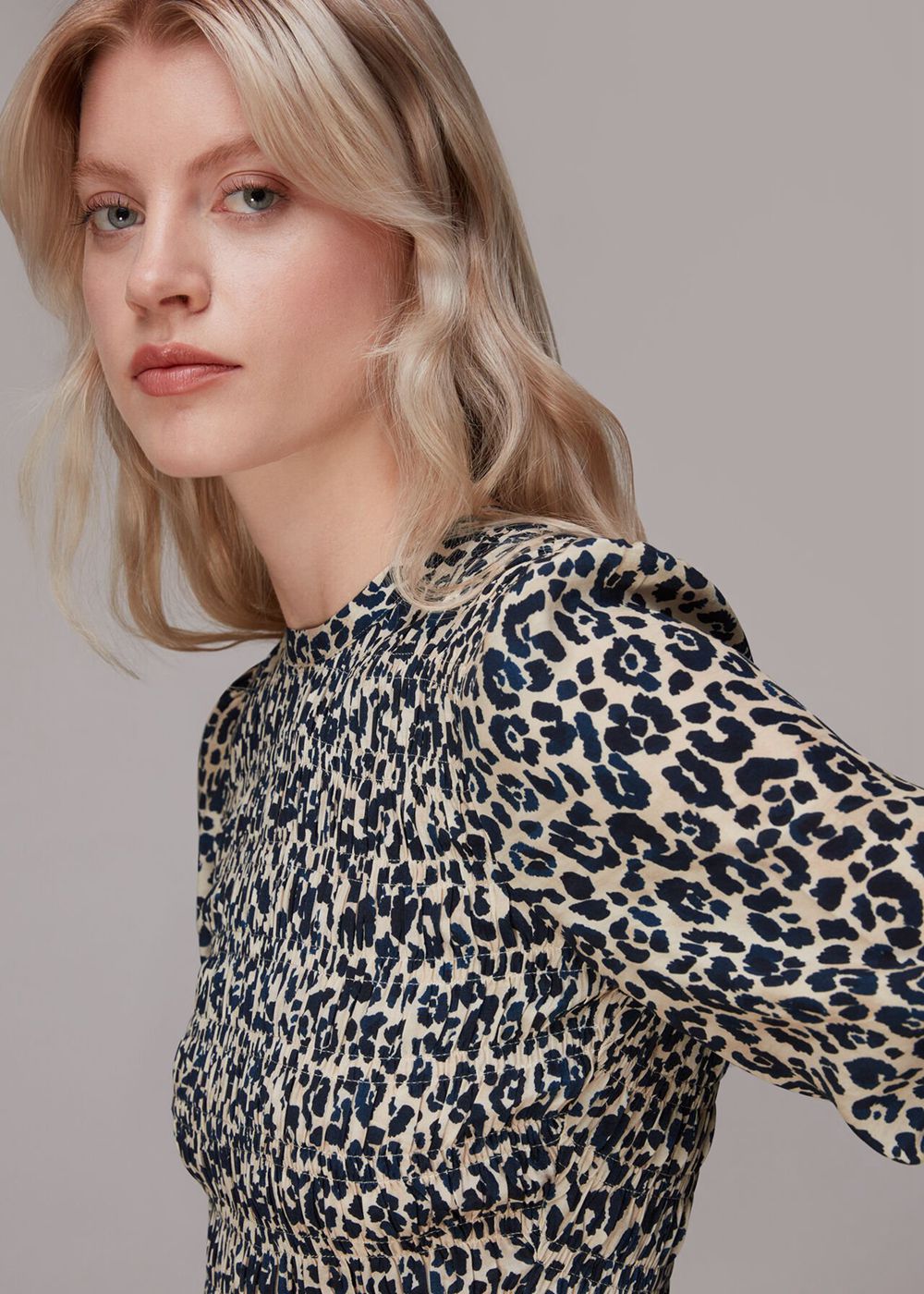 Whistles Cheetah Print Shirred Dress Leopard | US-04973SCZY