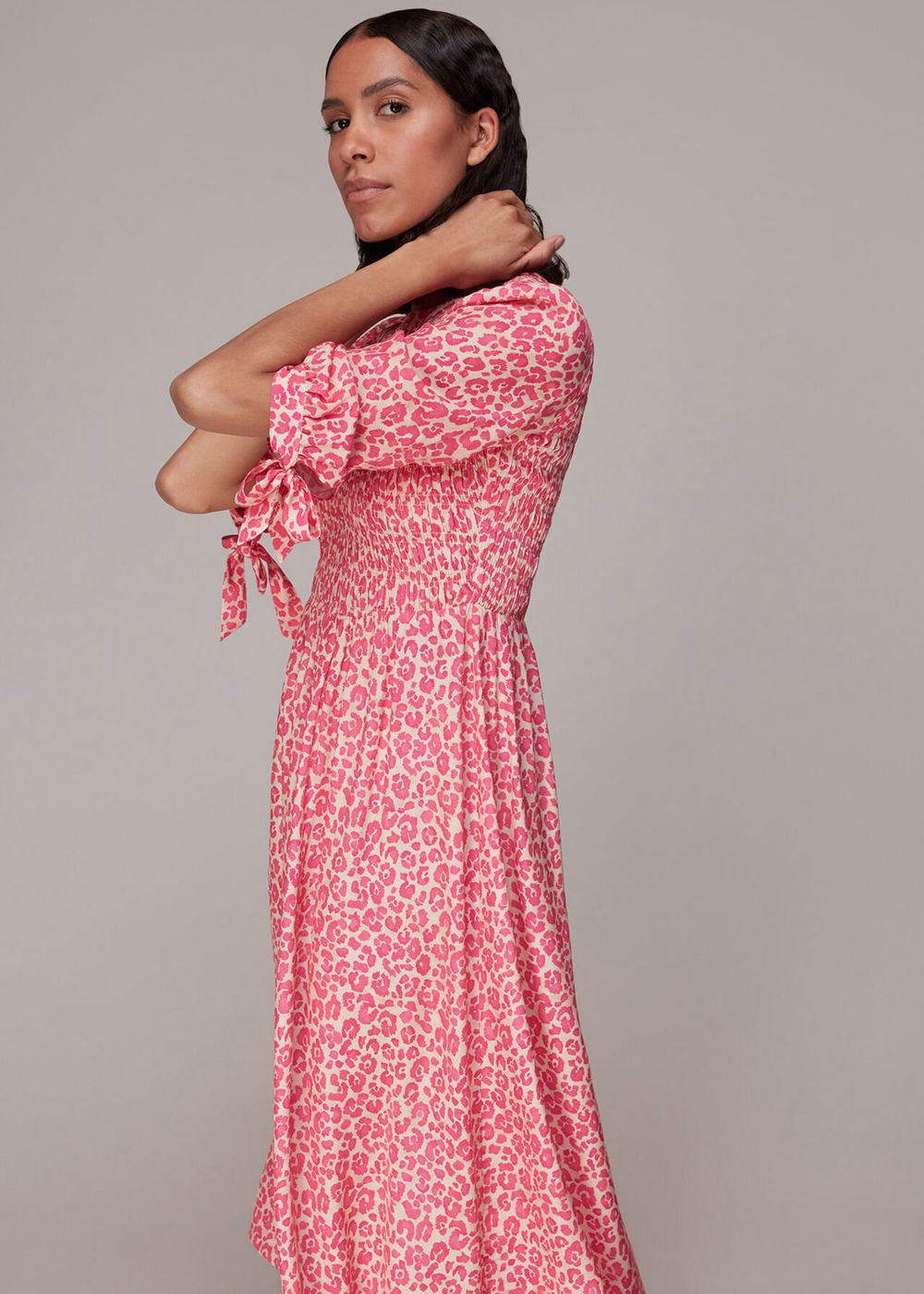 Whistles Cheetah Print Shirred Dress Pink / Multicolor | US-60135DPRA