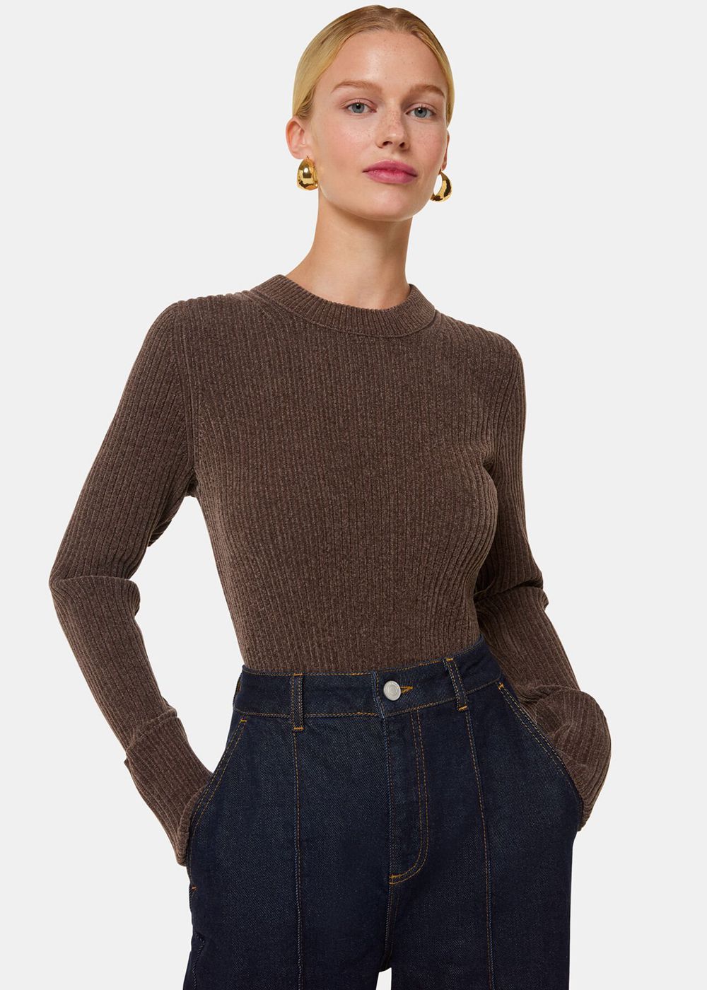 Whistles Chenille Rib Detail Knitwear Brown | US-94501ZTPX