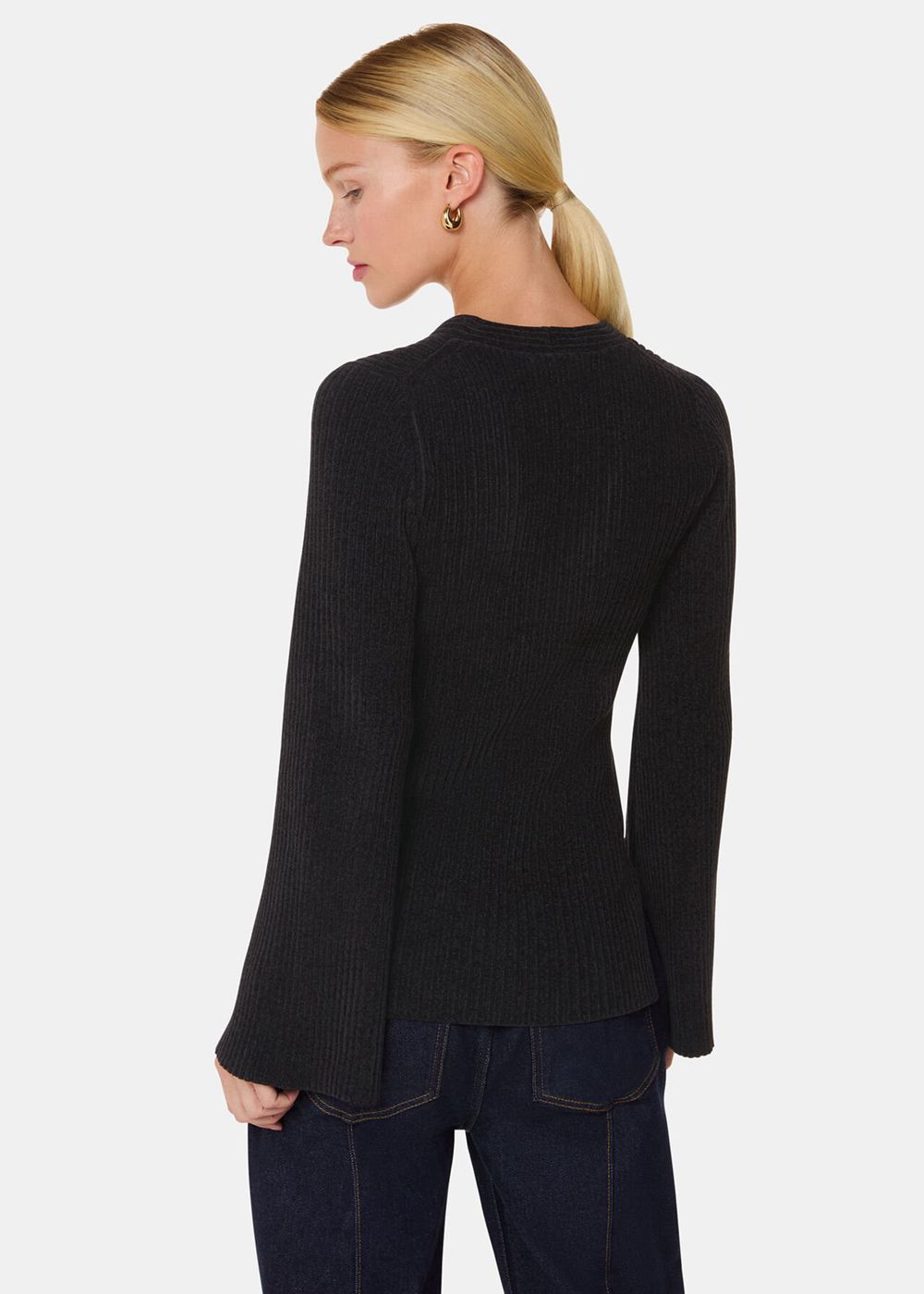 Whistles Chenille V Neck Knitwear Black | US-93764OBKD