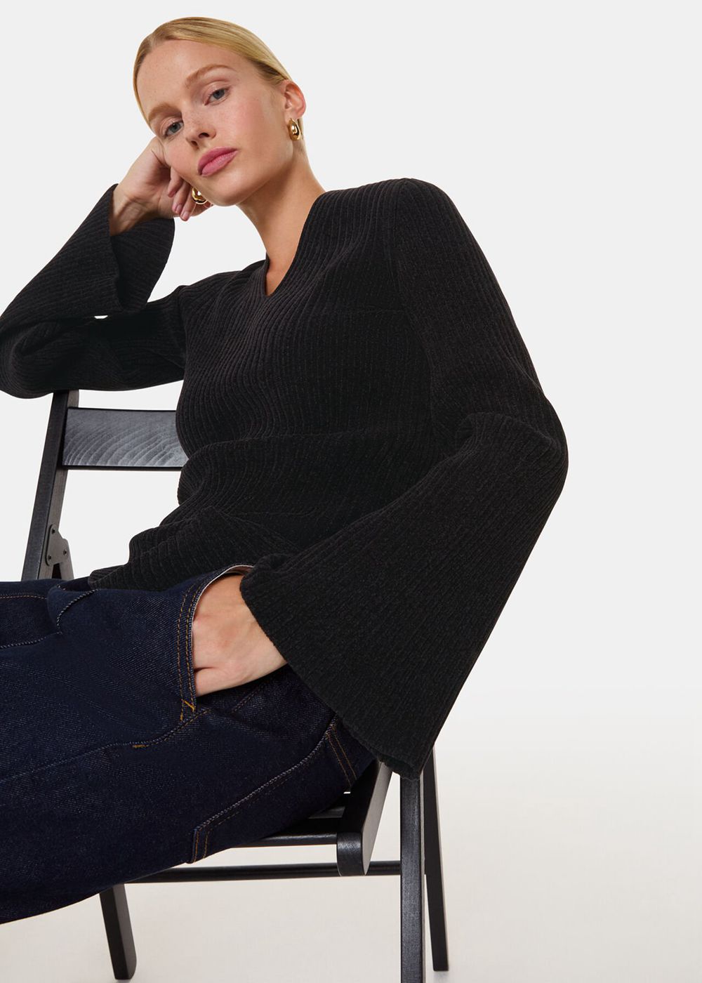 Whistles Chenille V Neck Knitwear Black | US-93764OBKD