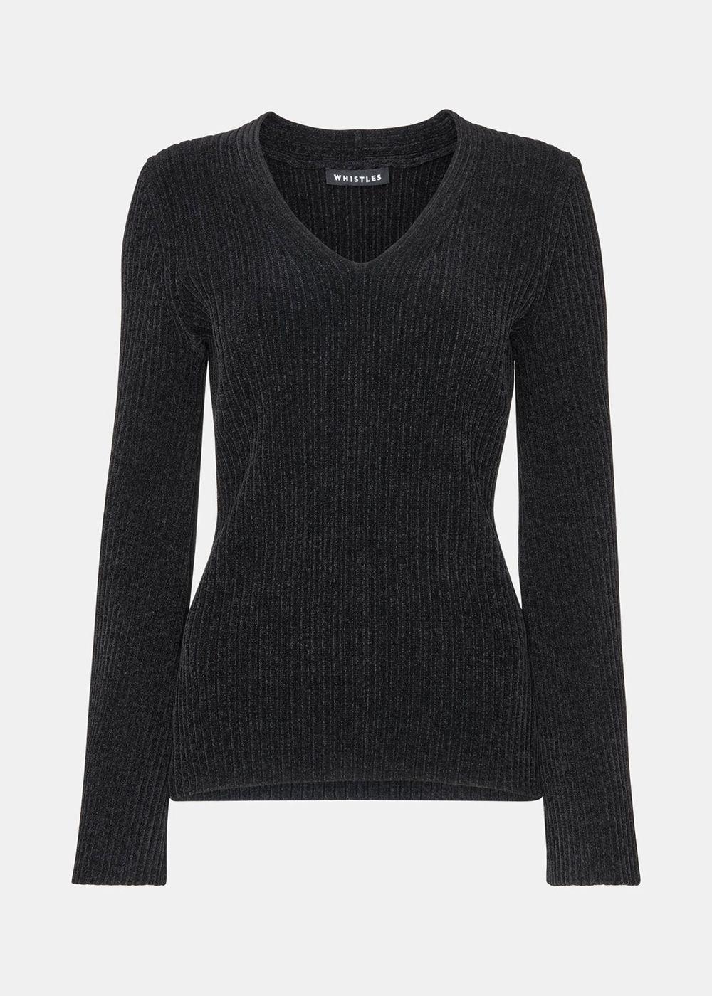 Whistles Chenille V Neck Knitwear Black | US-93764OBKD