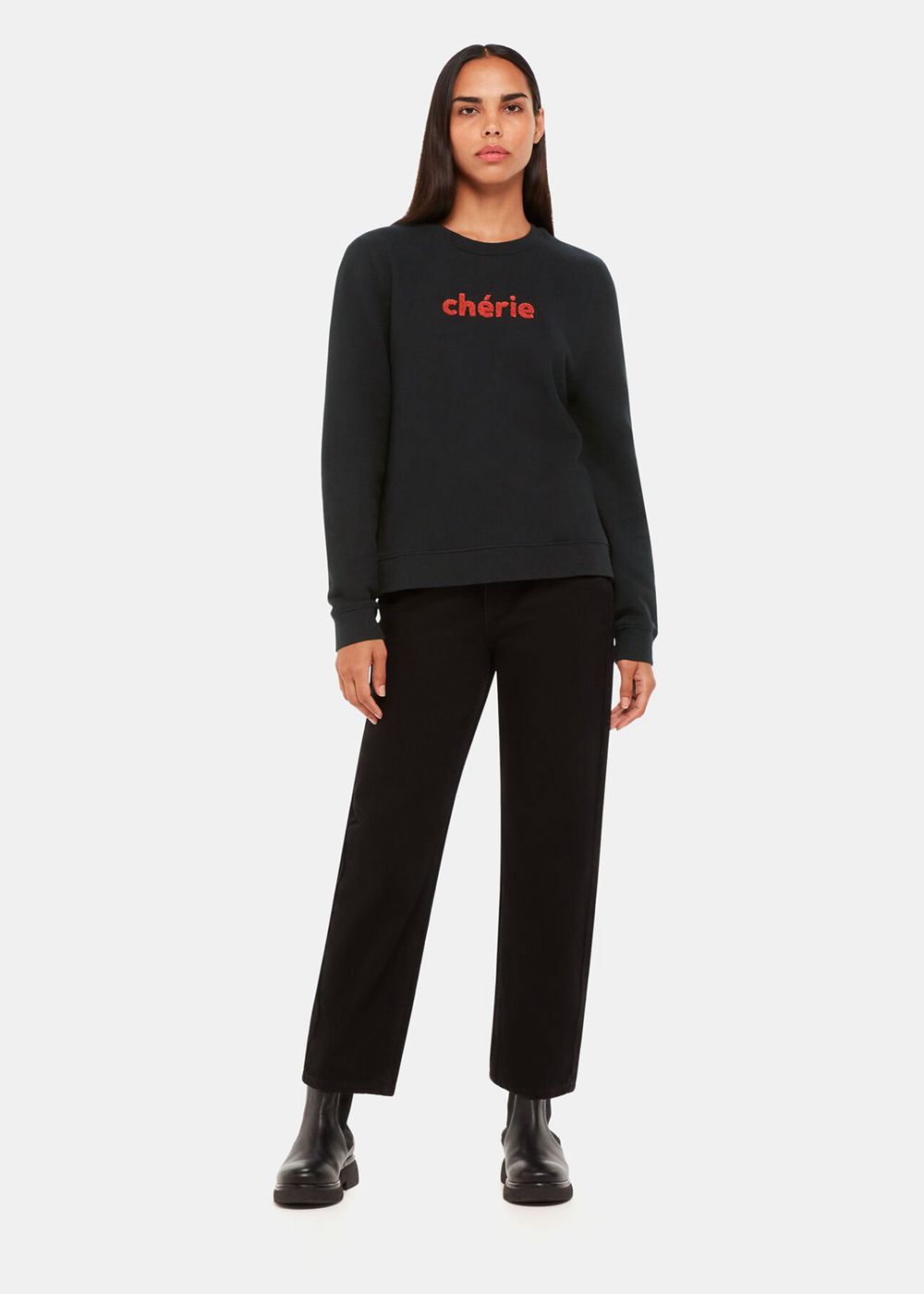 Whistles Cherie Logo Sweatshirt Black | US-23671WOUT