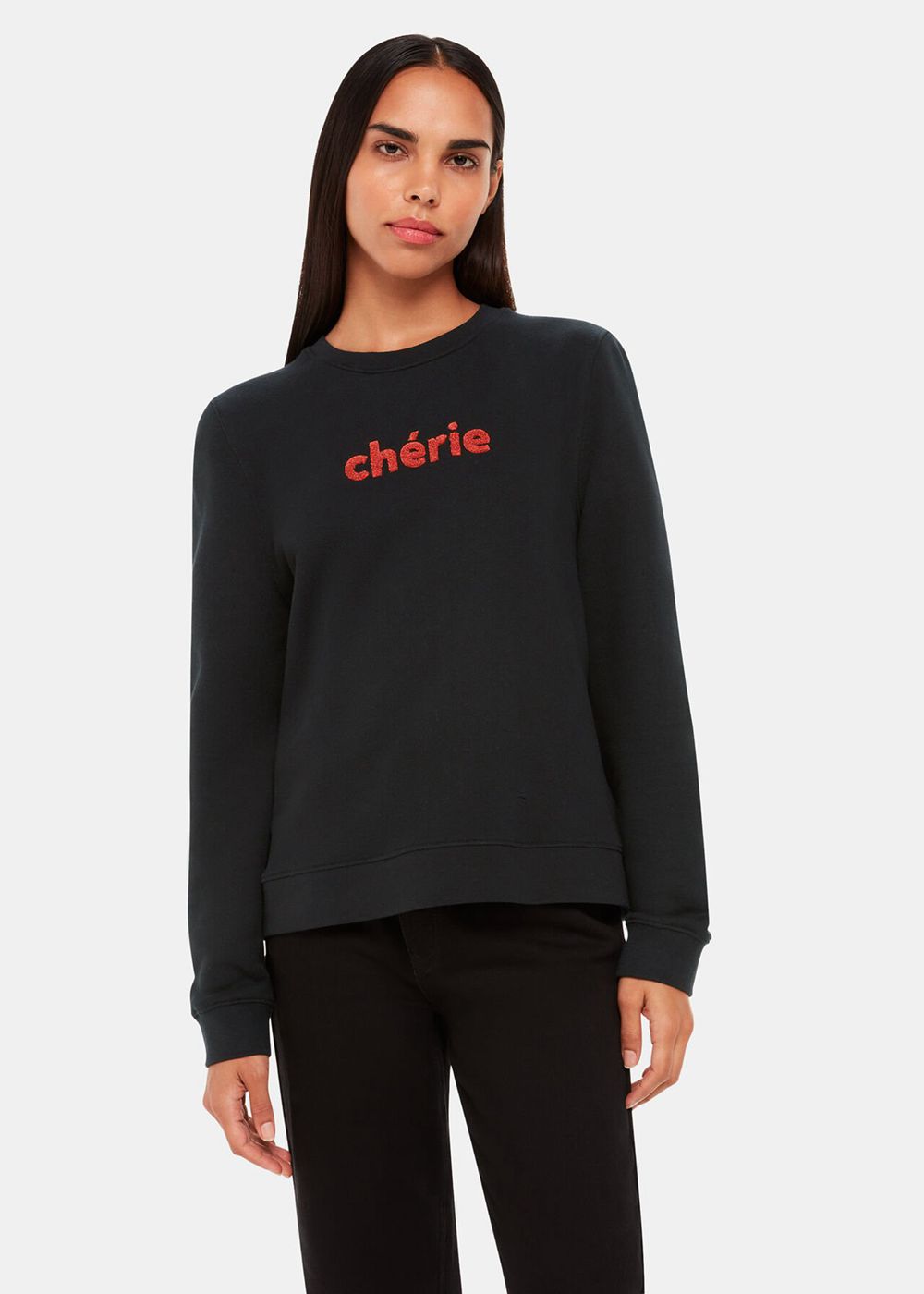 Whistles Cherie Logo Sweatshirt Black | US-76324ICQR