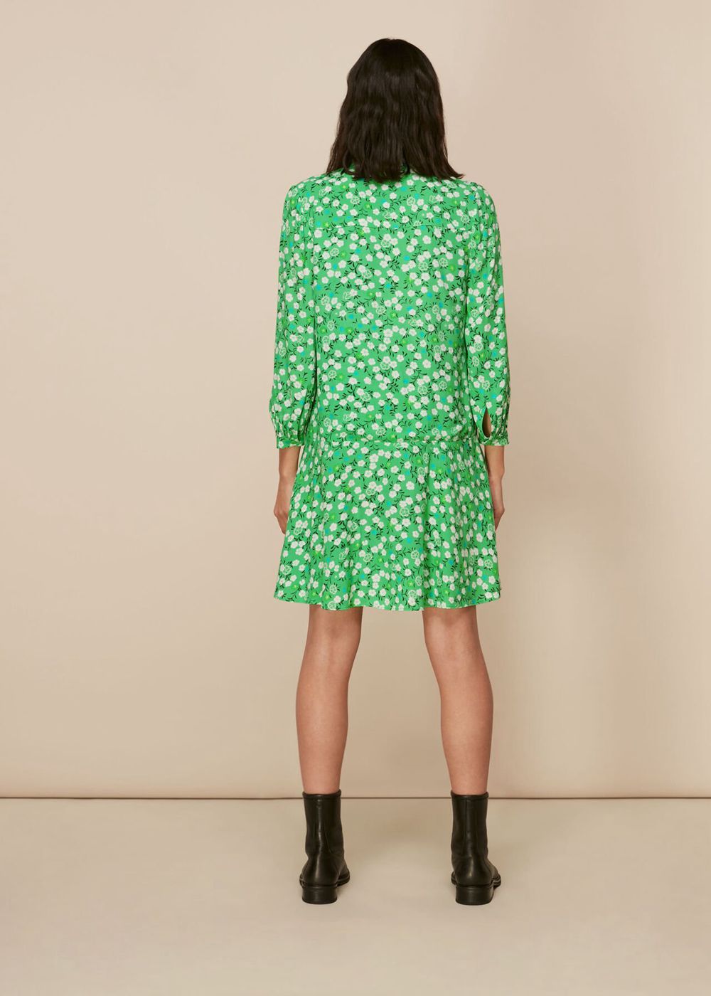 Whistles Cherry Blossom Pintuck Dress Green / Multicolor | US-21940ZMFP