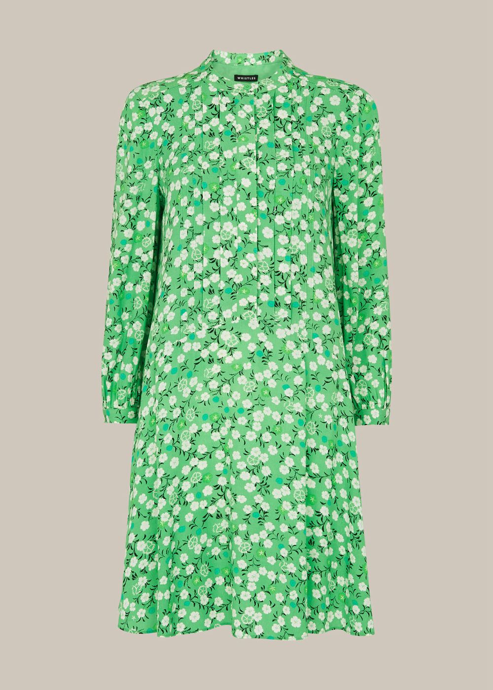 Whistles Cherry Blossom Pintuck Dress Green / Multicolor | US-21940ZMFP