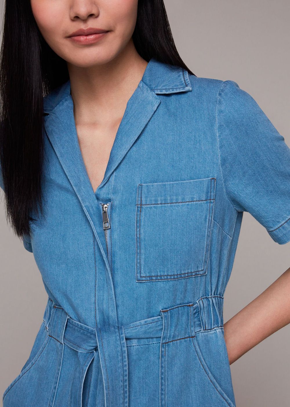 Whistles Ciara Denim Jumpsuit Blue | US-31269AXHP