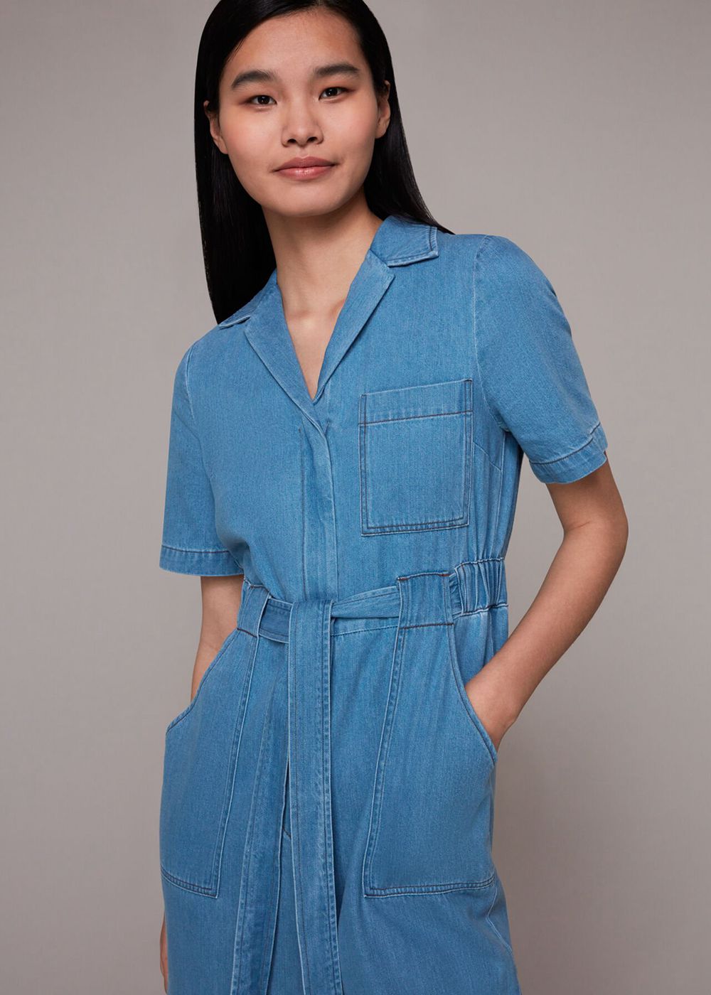 Whistles Ciara Denim Jumpsuit Blue | US-31269AXHP