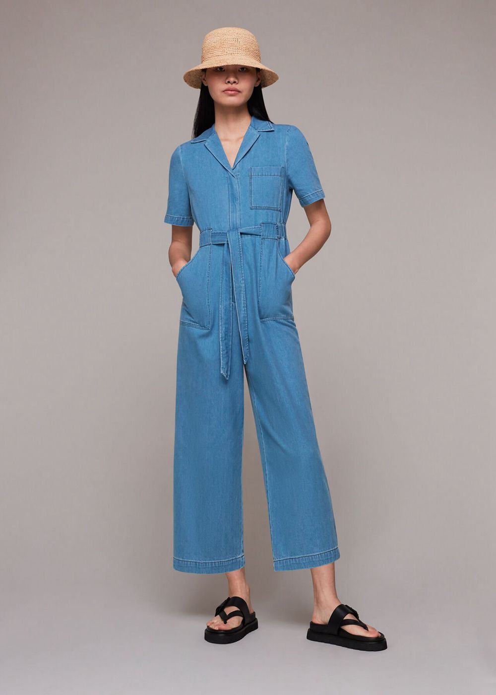 Whistles Ciara Denim Jumpsuit Blue | US-31269AXHP