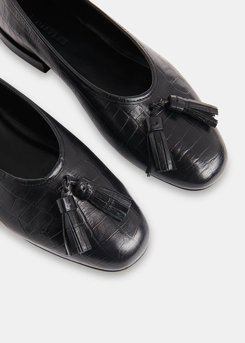 Whistles Cilou Tassel Croc Ballet Flat Shoes Black | US-96451OTIJ