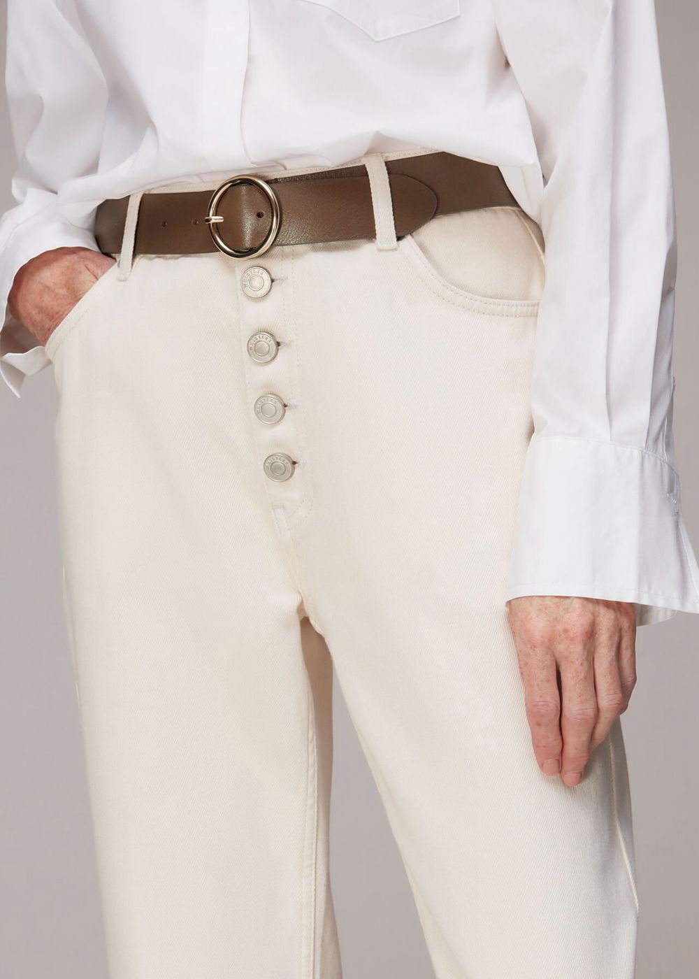 Whistles Circle Buckle Belt Khaki | US-74851OTFM