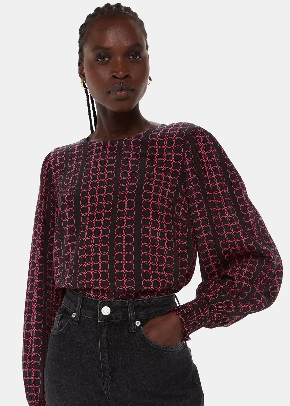 Whistles Circle Link Blouse Black / Multicolor | US-83620ATOE