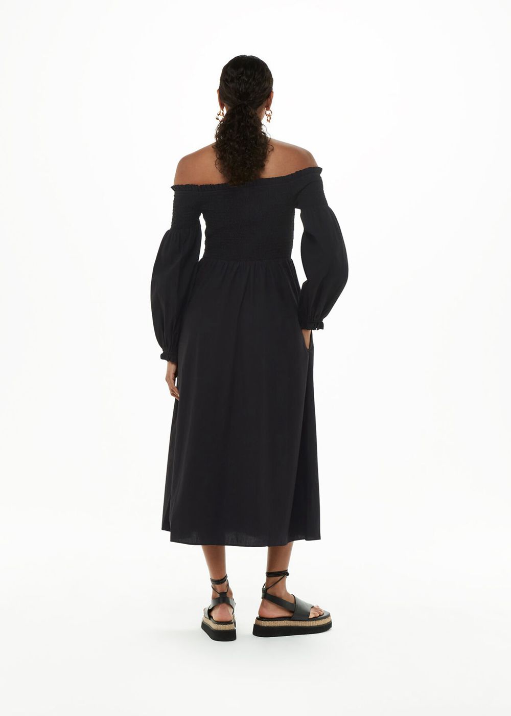 Whistles Clara Bardot Poplin Dress Black | US-93087OVZM