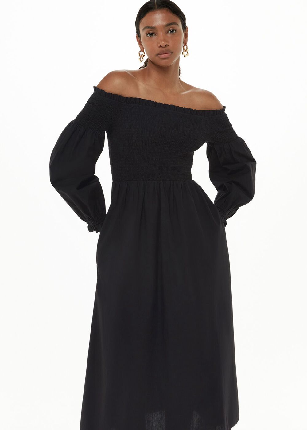 Whistles Clara Bardot Poplin Dress Black | US-93087OVZM