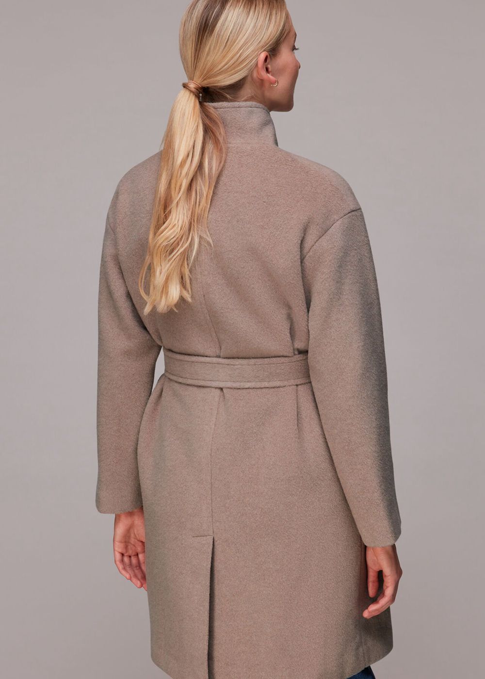 Whistles Clara Funnel Neck Wool Coat Beige | US-30657CTZU