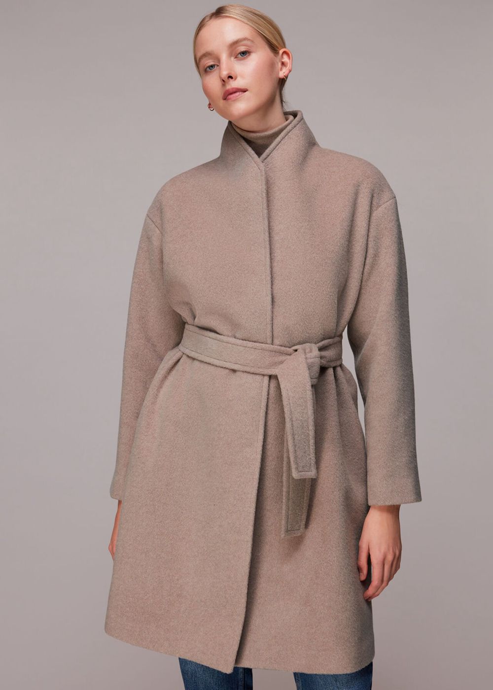 Whistles Clara Funnel Neck Wool Coat Beige | US-30657CTZU