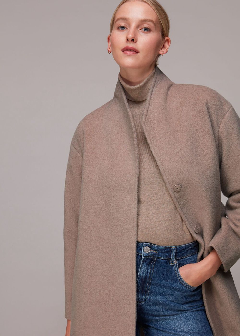 Whistles Clara Funnel Neck Wool Coat Beige | US-30657CTZU