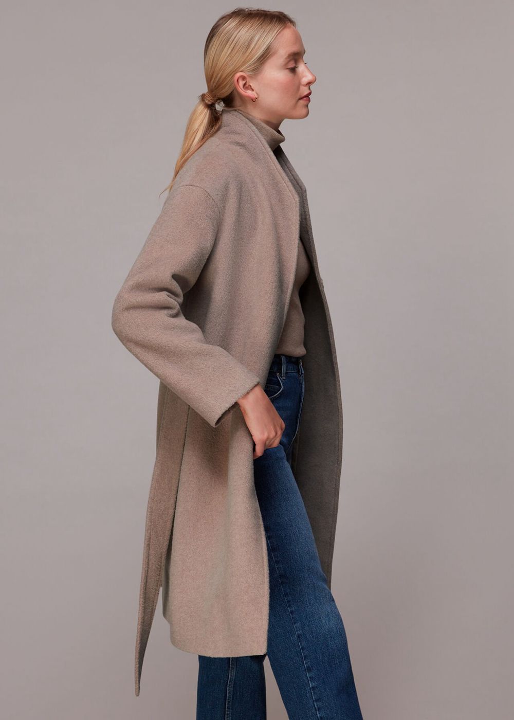 Whistles Clara Funnel Neck Wool Coat Beige | US-30657CTZU