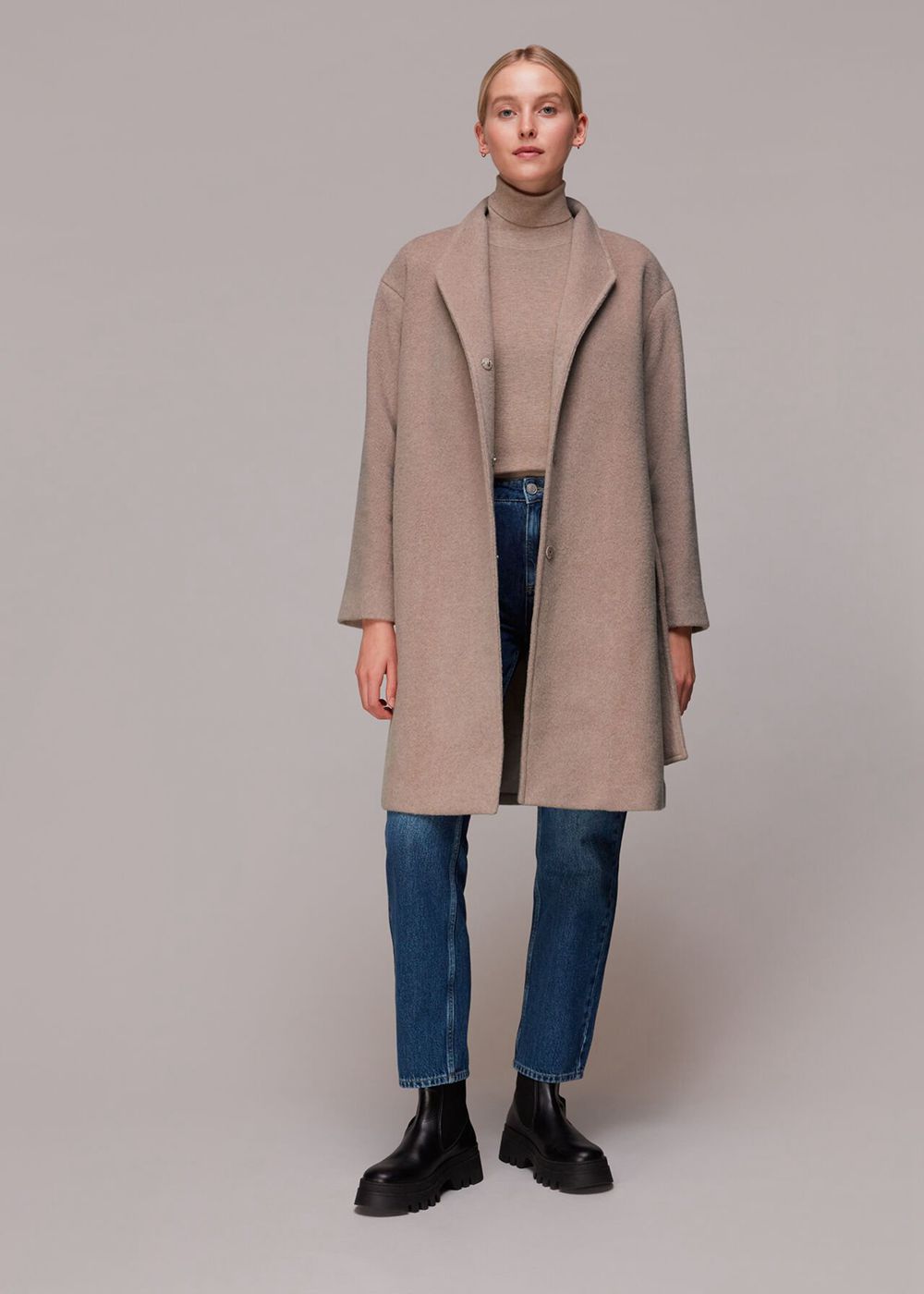 Whistles Clara Funnel Neck Wool Coat Beige | US-30657CTZU