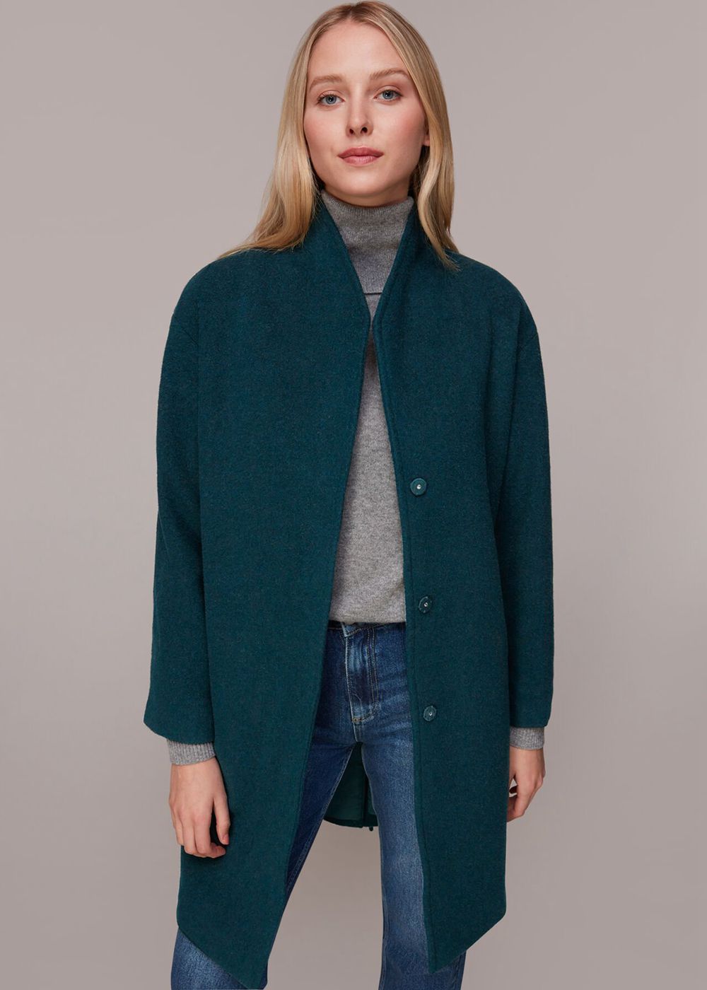 Whistles Clara Funnel Neck Wool Coat Green | US-25968FOAB