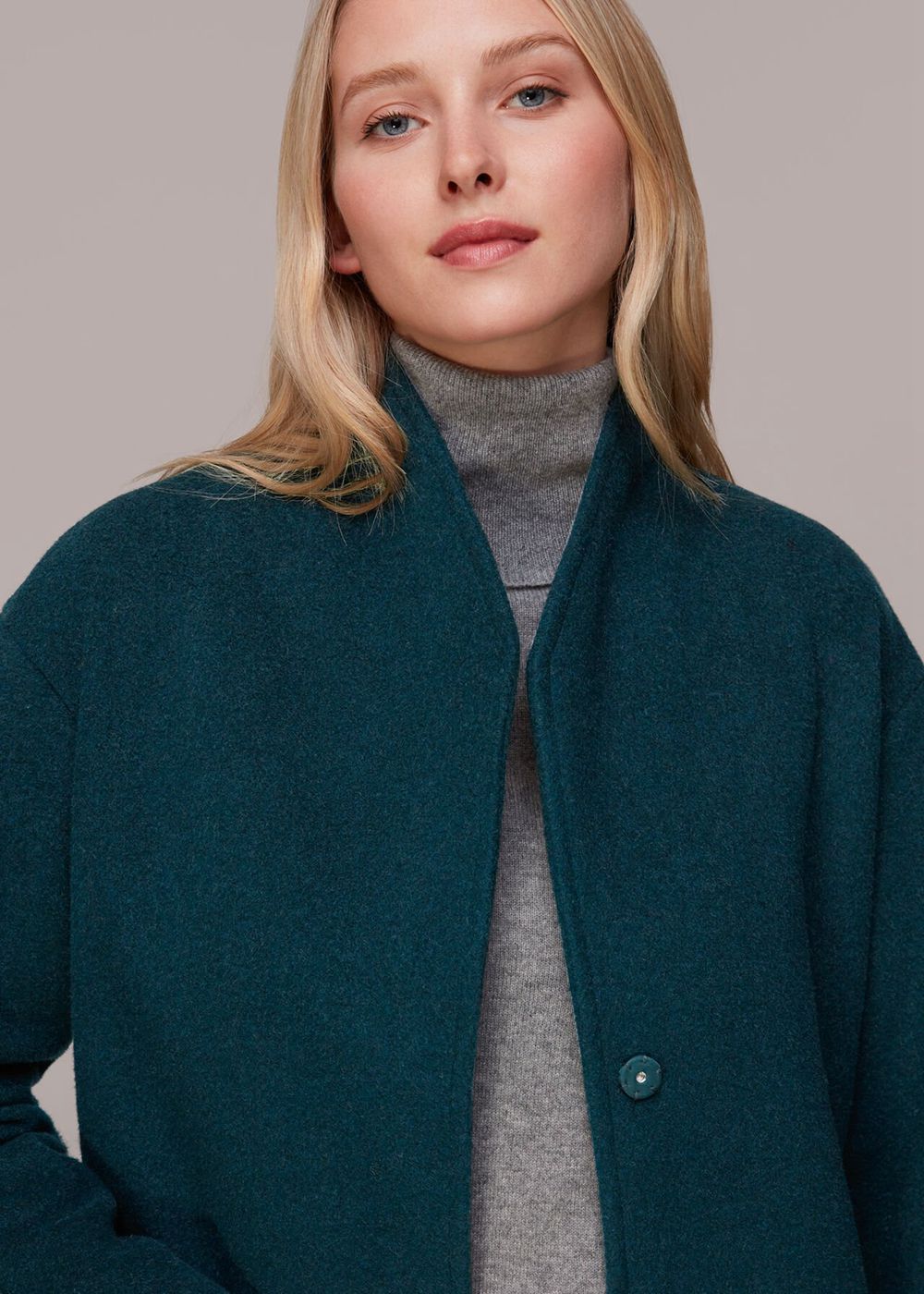 Whistles Clara Funnel Neck Wool Coat Green | US-25968FOAB