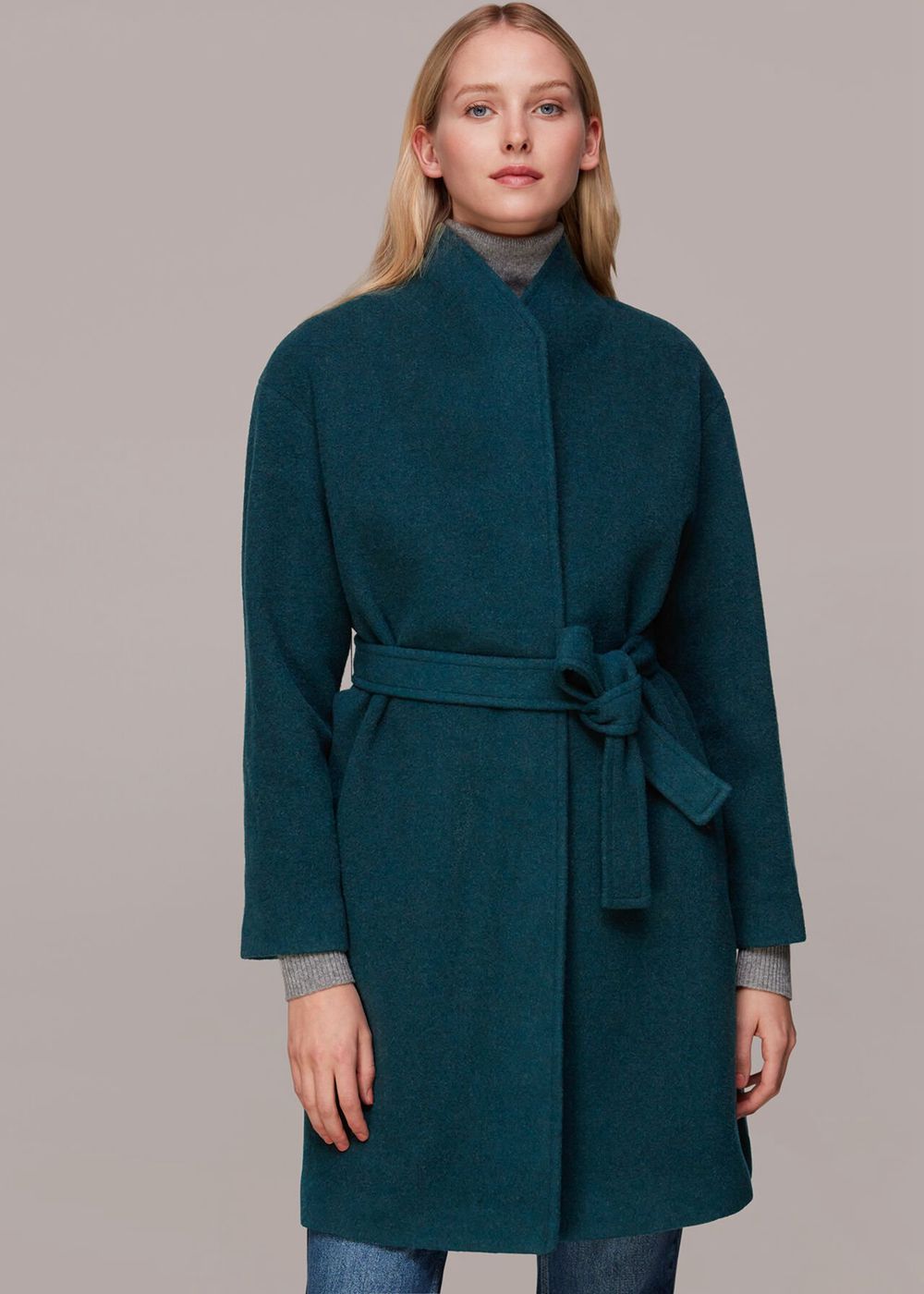 Whistles Clara Funnel Neck Wool Coat Green | US-25968FOAB