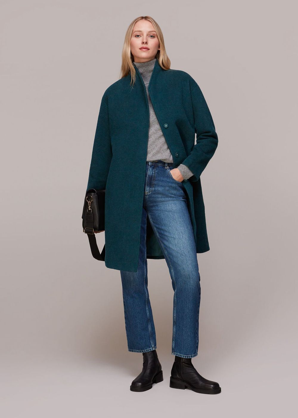 Whistles Clara Funnel Neck Wool Coat Green | US-25968FOAB