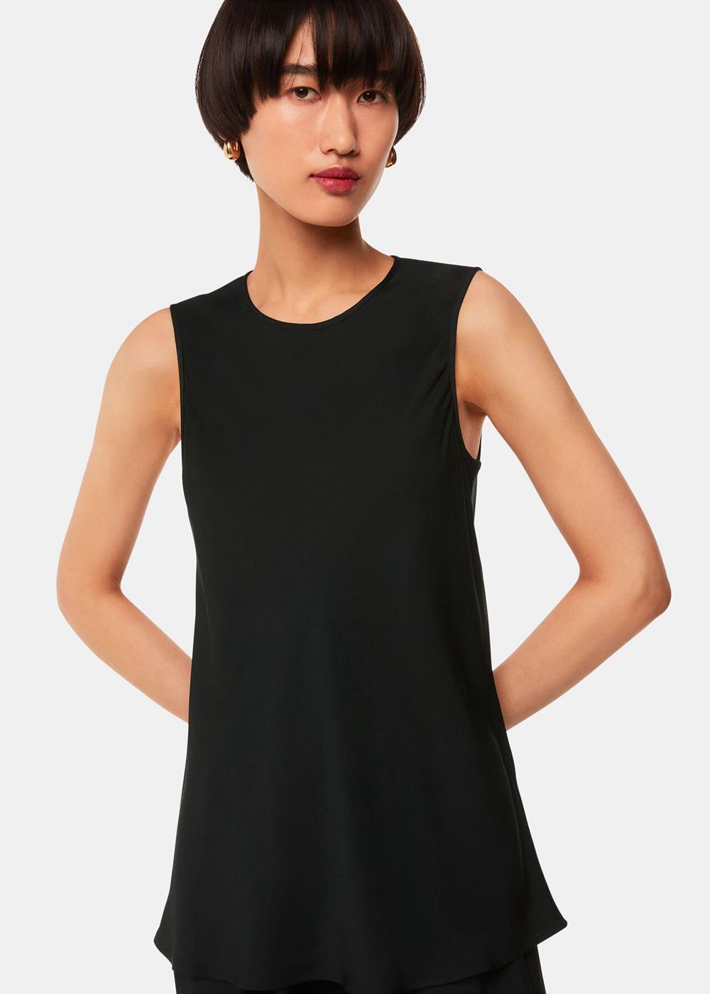 Whistles Clara Longline Tank Top Black | US-56973ONWS