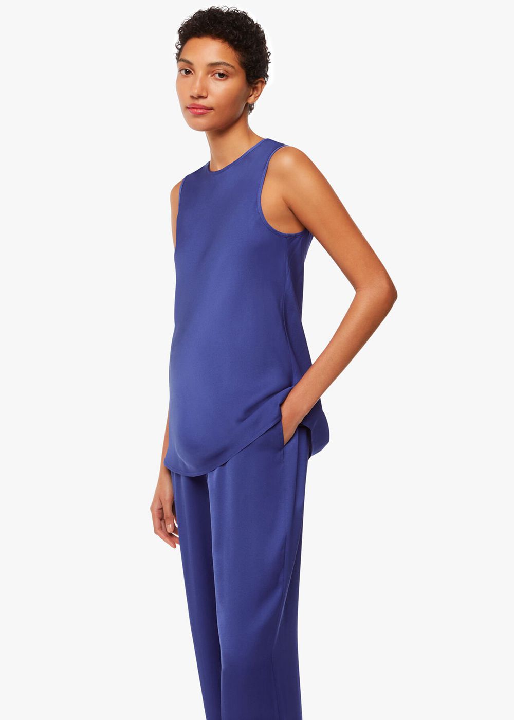 Whistles Clara Longline Tank Top Blue | US-76504KNWC