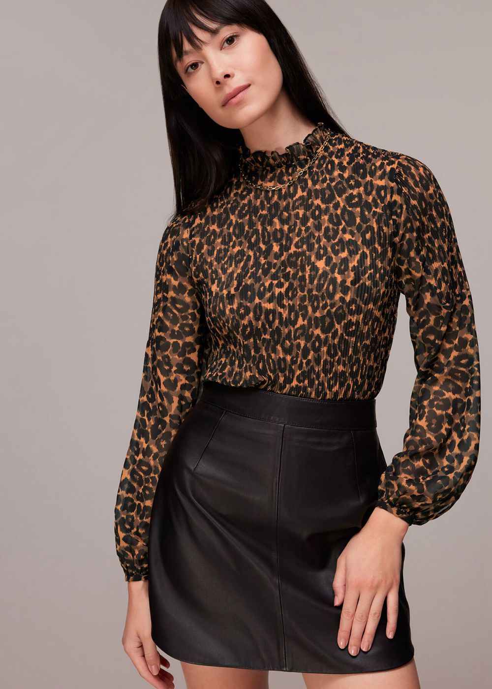 Whistles Classic Leopard Plisse Top Leopard | US-46381GTPO