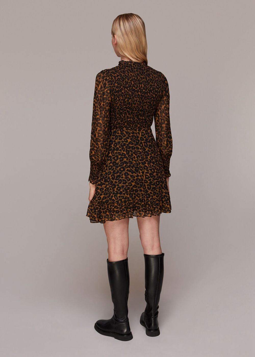 Whistles Classic Leopard Shirred Dress Leopard | US-28610SZBM