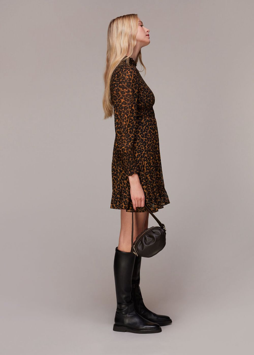 Whistles Classic Leopard Shirred Dress Leopard | US-28610SZBM