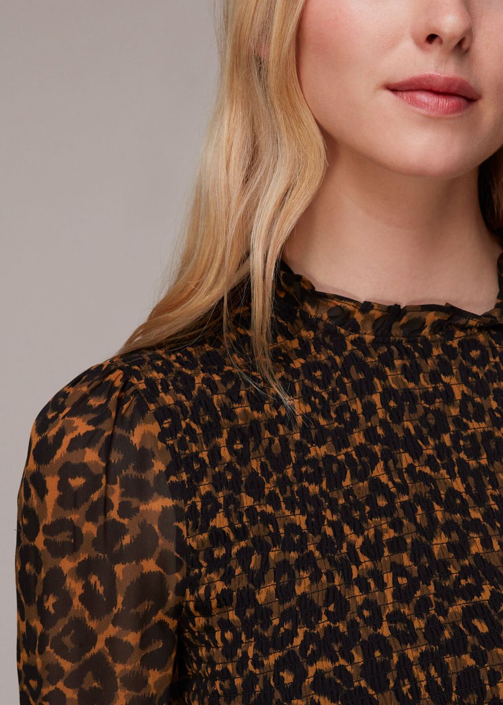 Whistles Classic Leopard Shirred Dress Leopard | US-28610SZBM