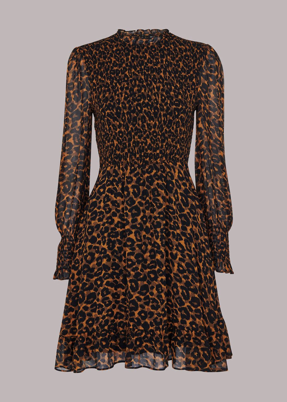 Whistles Classic Leopard Shirred Dress Leopard | US-28610SZBM