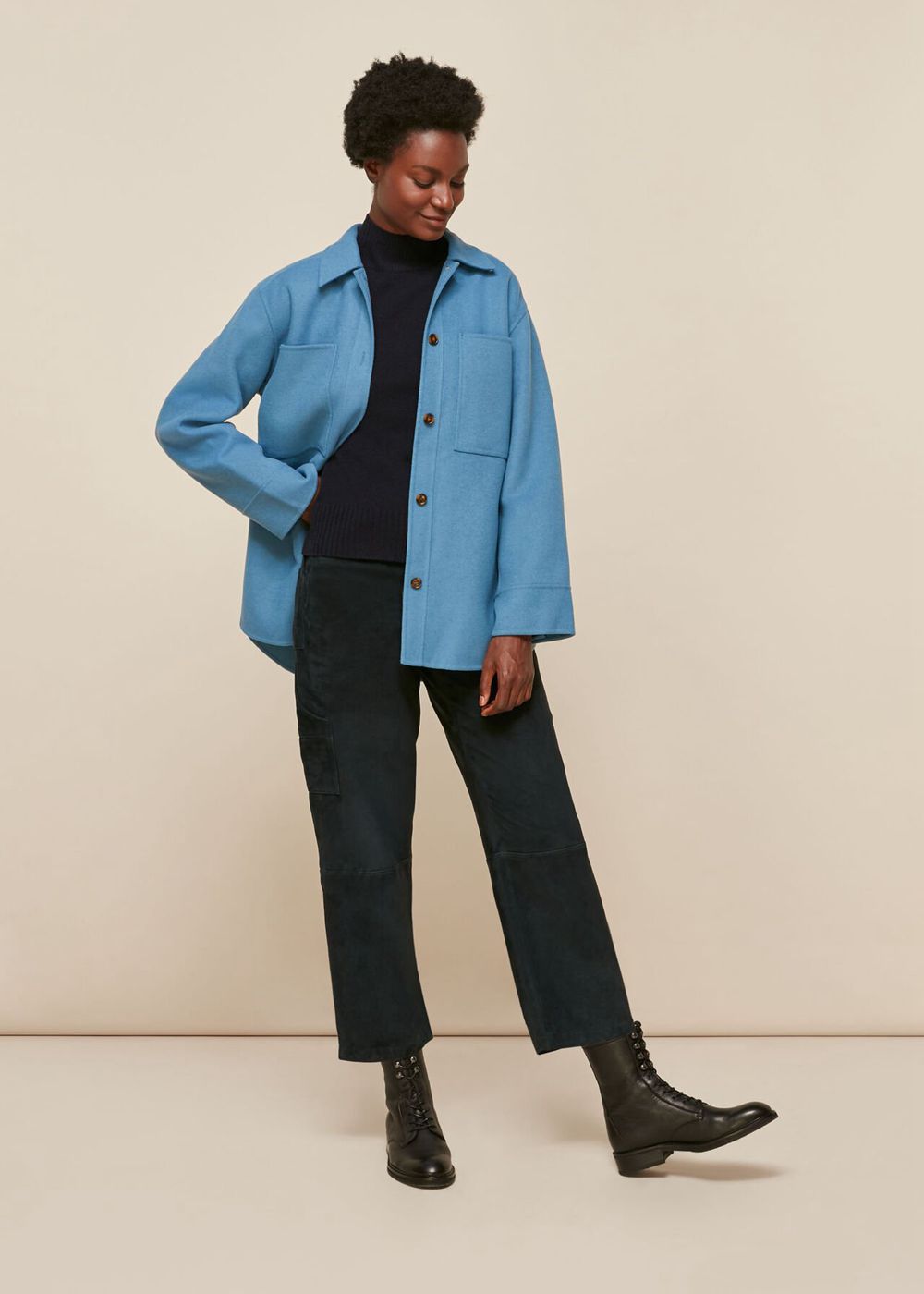 Whistles Classic Wool Overshirt Jacket Blue | US-43526TWOM