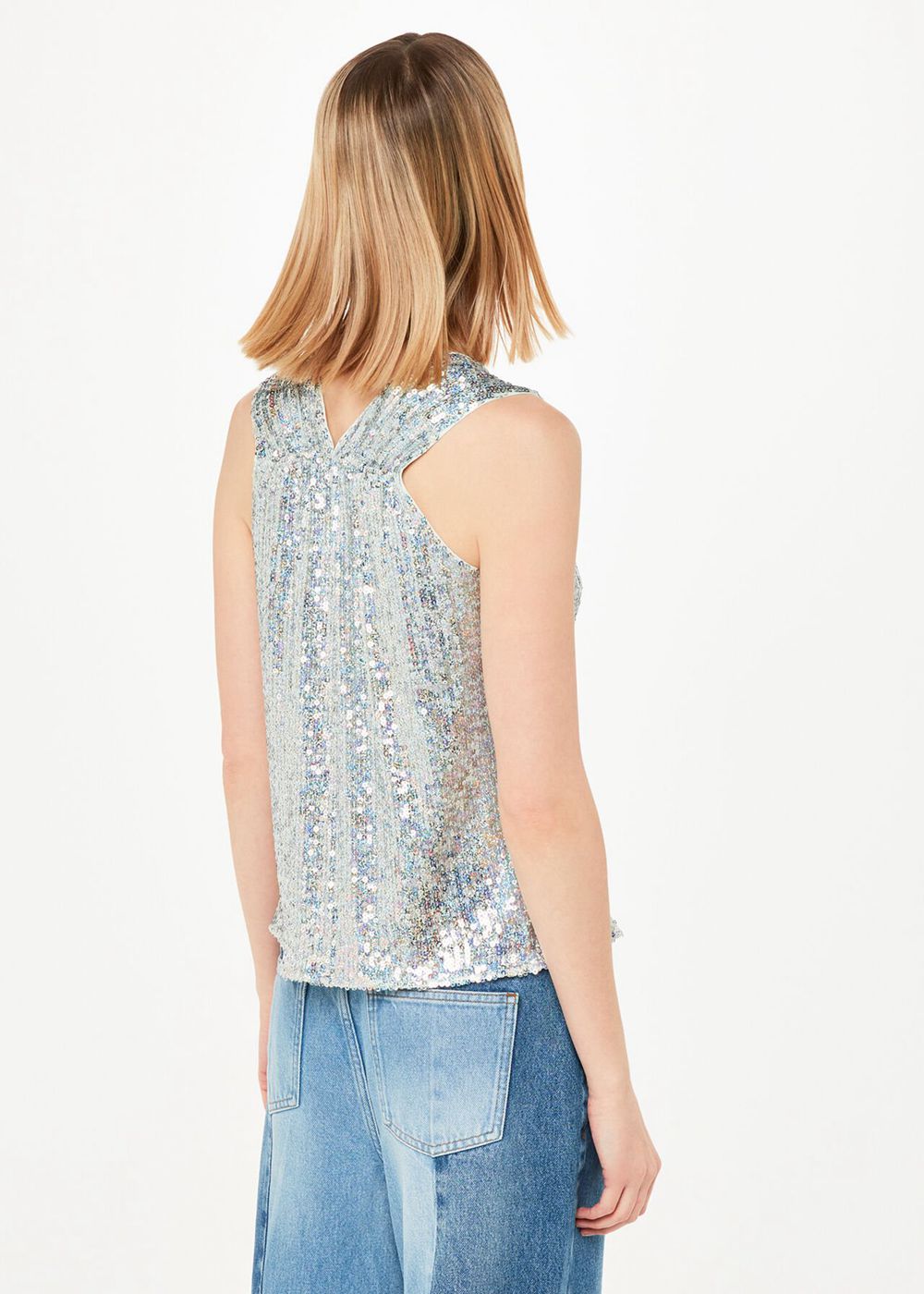 Whistles Claudia Sequin Vest Top Silver | US-21087YGUI