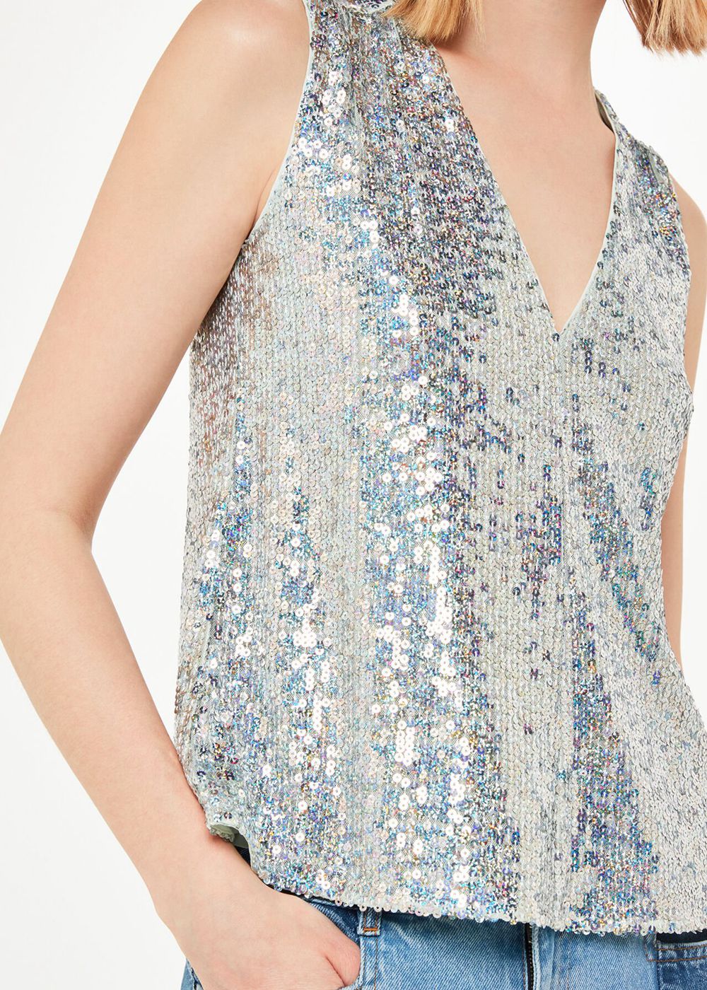 Whistles Claudia Sequin Vest Top Silver | US-21087YGUI