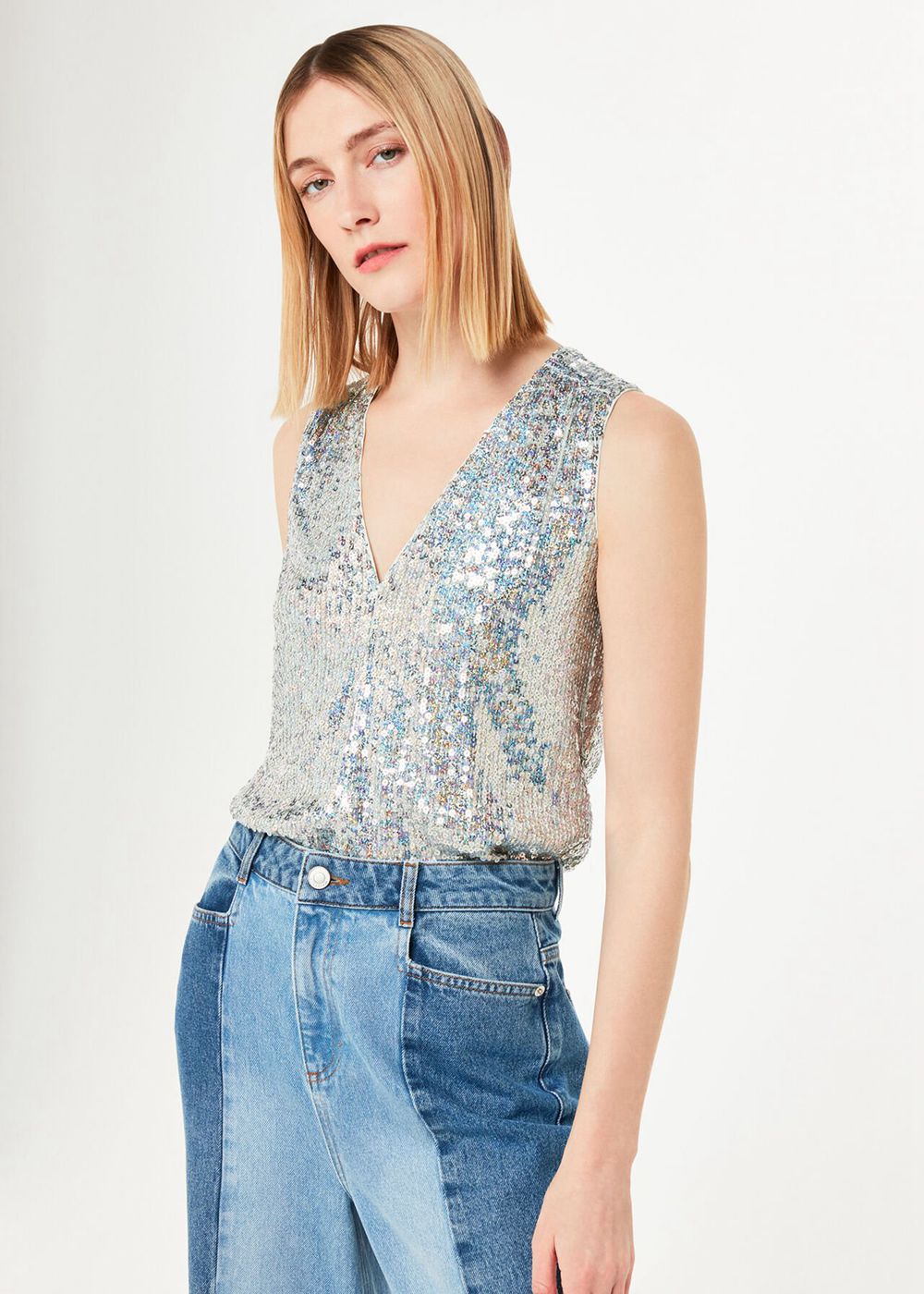 Whistles Claudia Sequin Vest Top Silver | US-21087YGUI