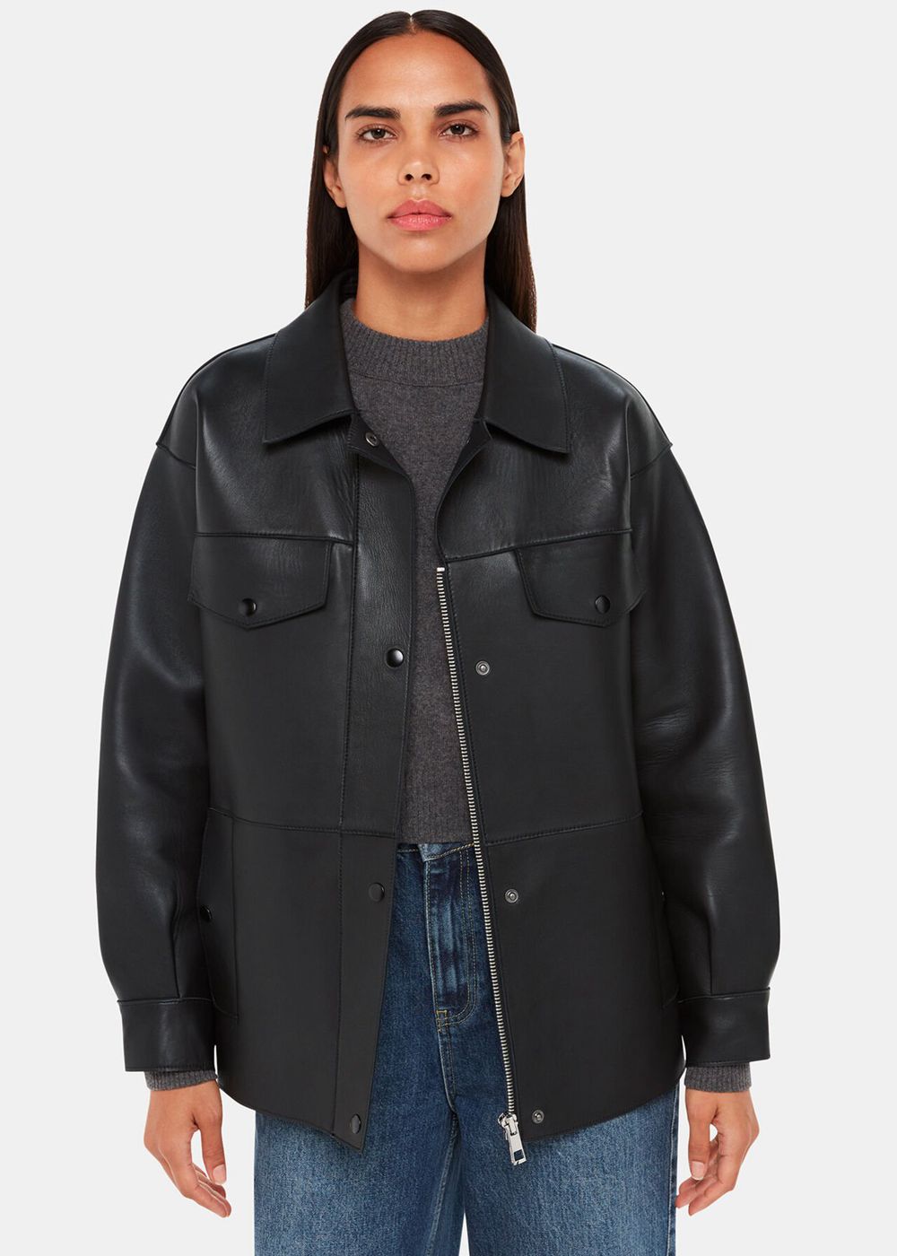 Whistles Clean Bonded Leather Jacket Black | US-52781GMWZ