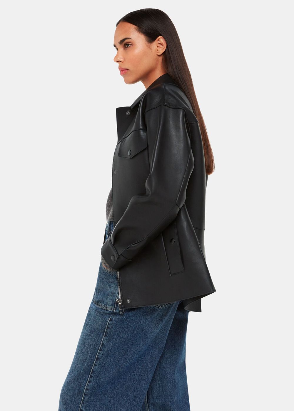 Whistles Clean Bonded Leather Jacket Black | US-52781GMWZ