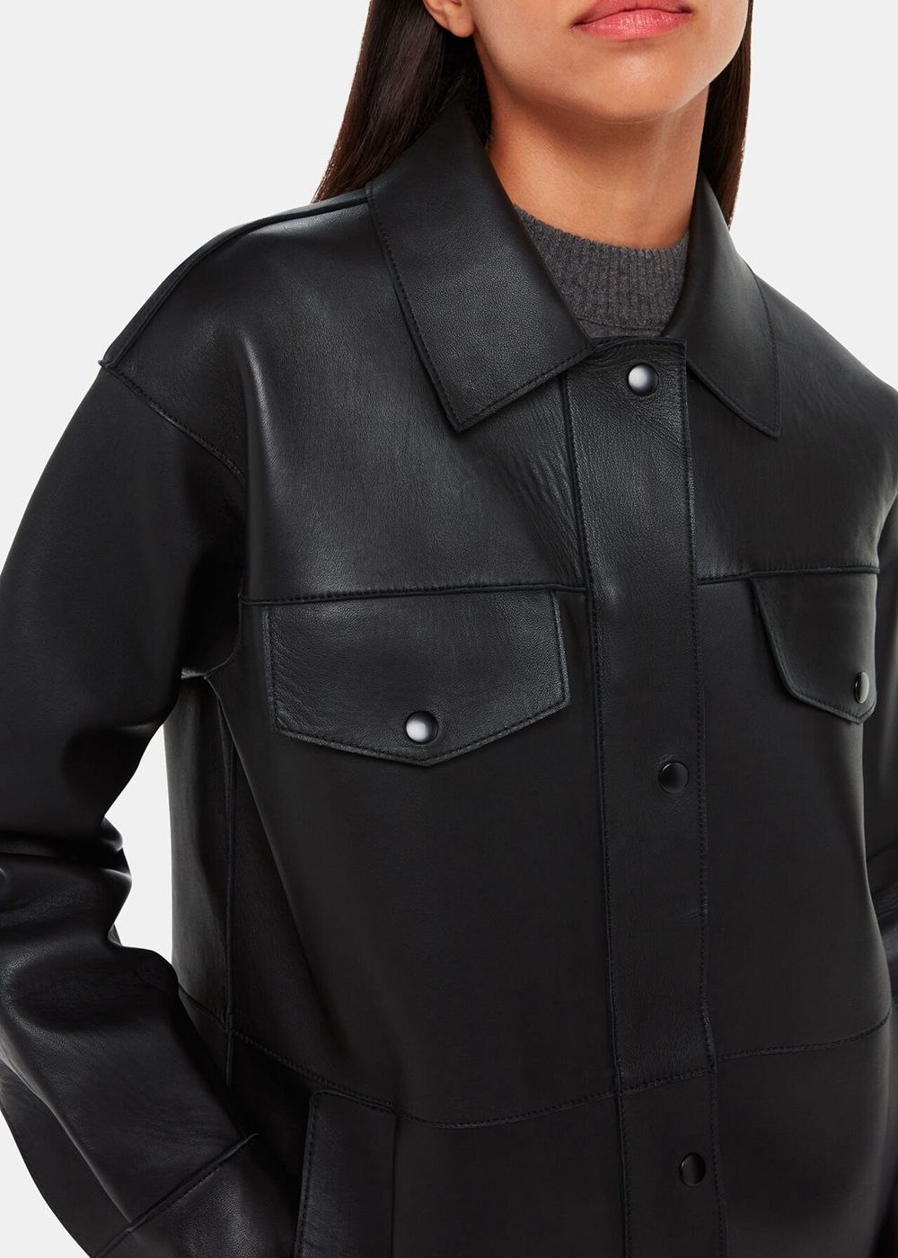 Whistles Clean Bonded Leather Jacket Black | US-52781GMWZ