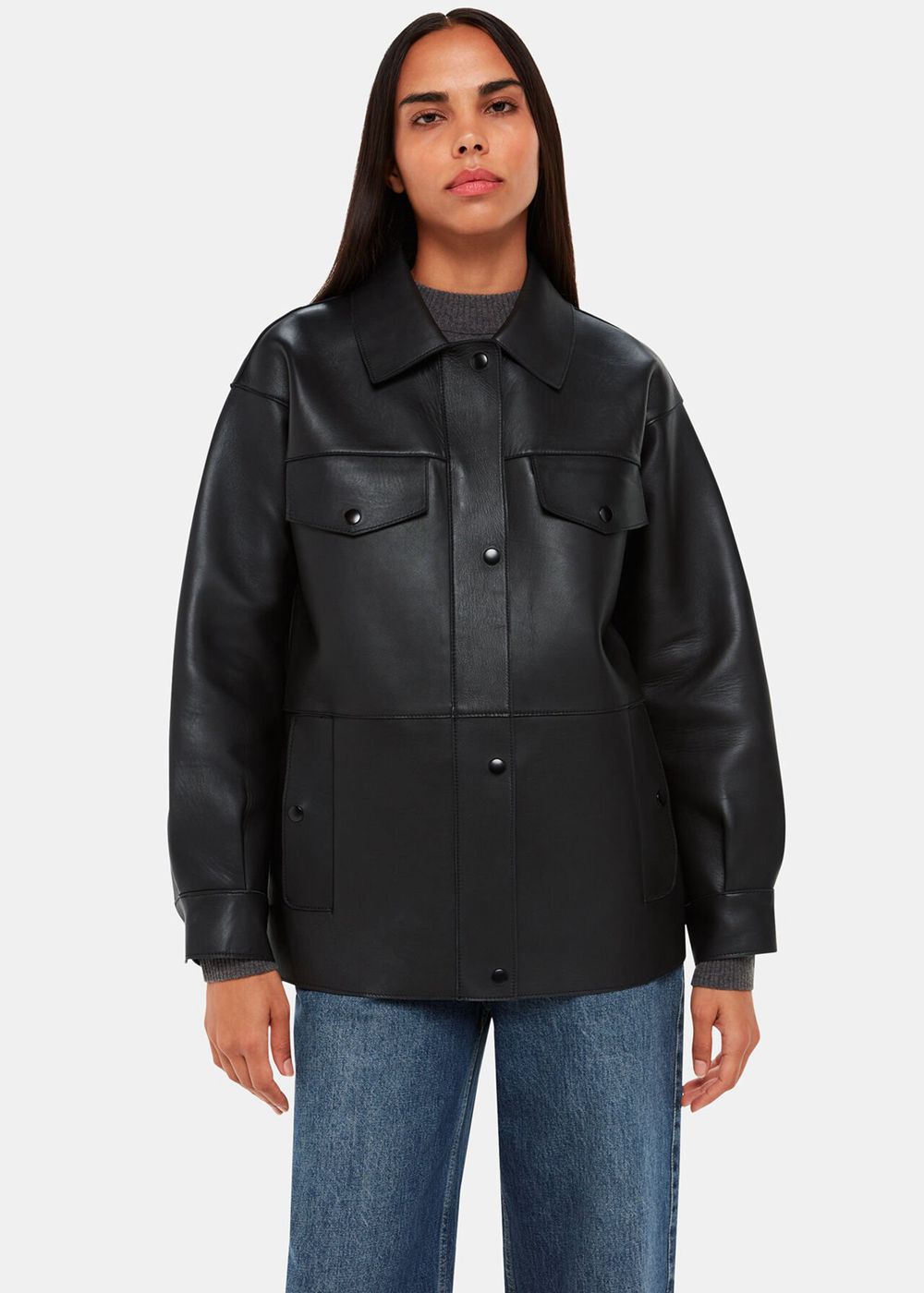 Whistles Clean Bonded Leather Jacket Black | US-52781GMWZ