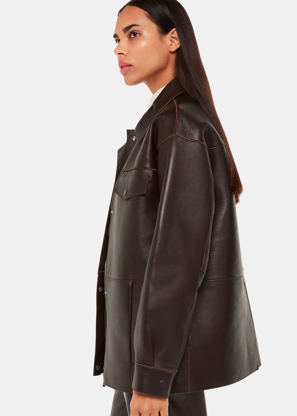 Whistles Clean Bonded Leather Jacket Brown | US-64738JULI