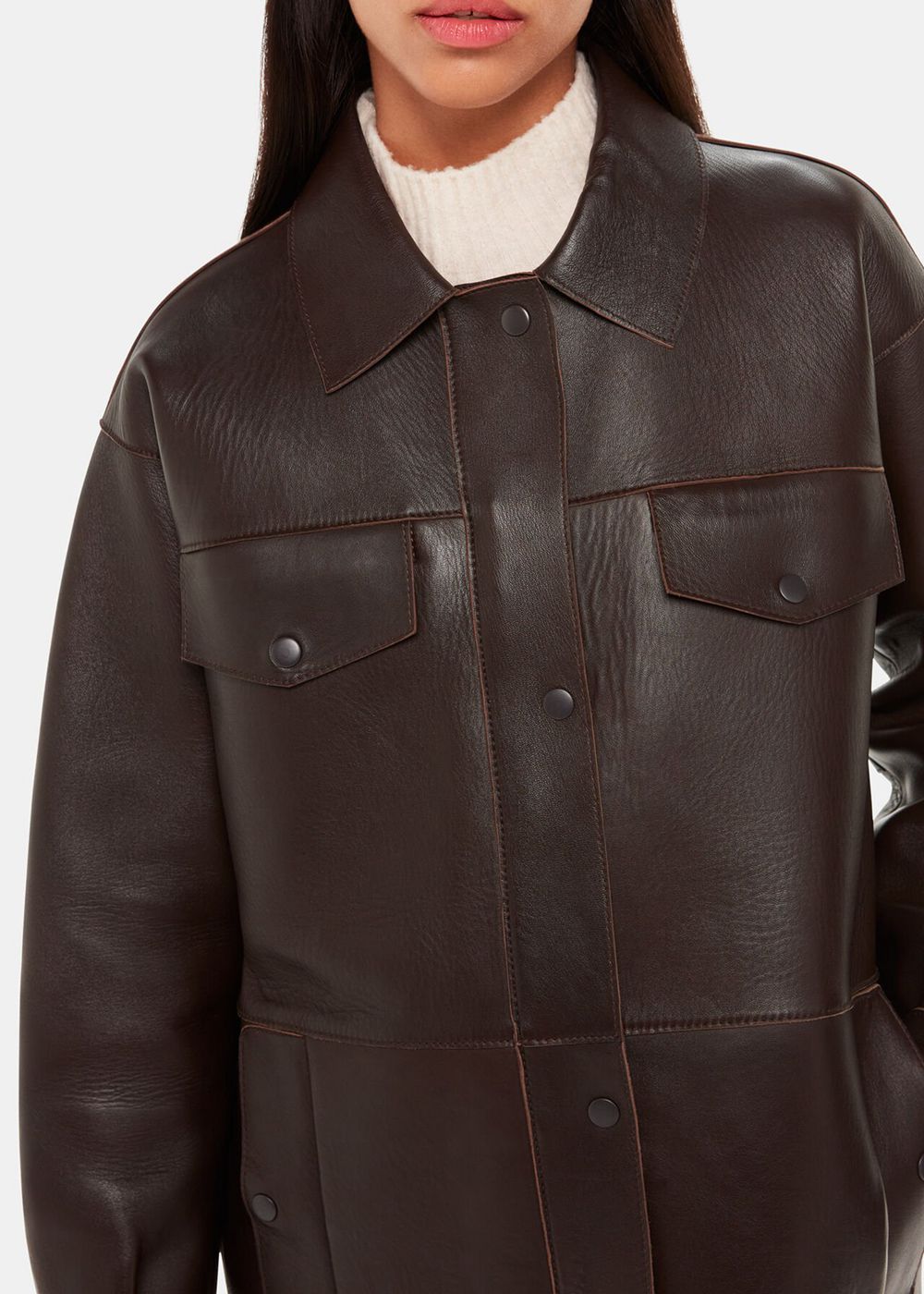 Whistles Clean Bonded Leather Jacket Brown | US-64738JULI