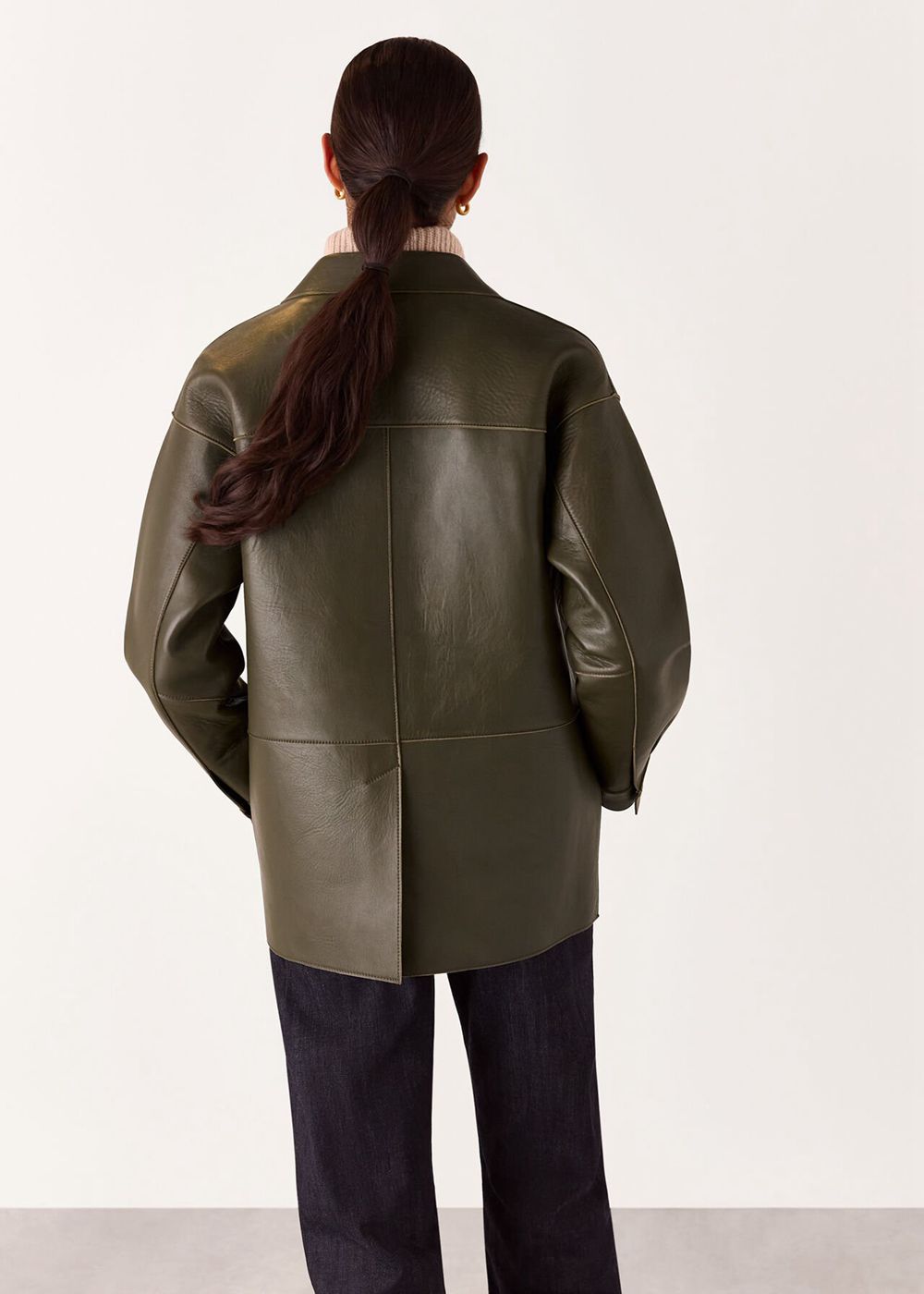 Whistles Clean Bonded Leather Jacket Khaki | US-16073UBEJ