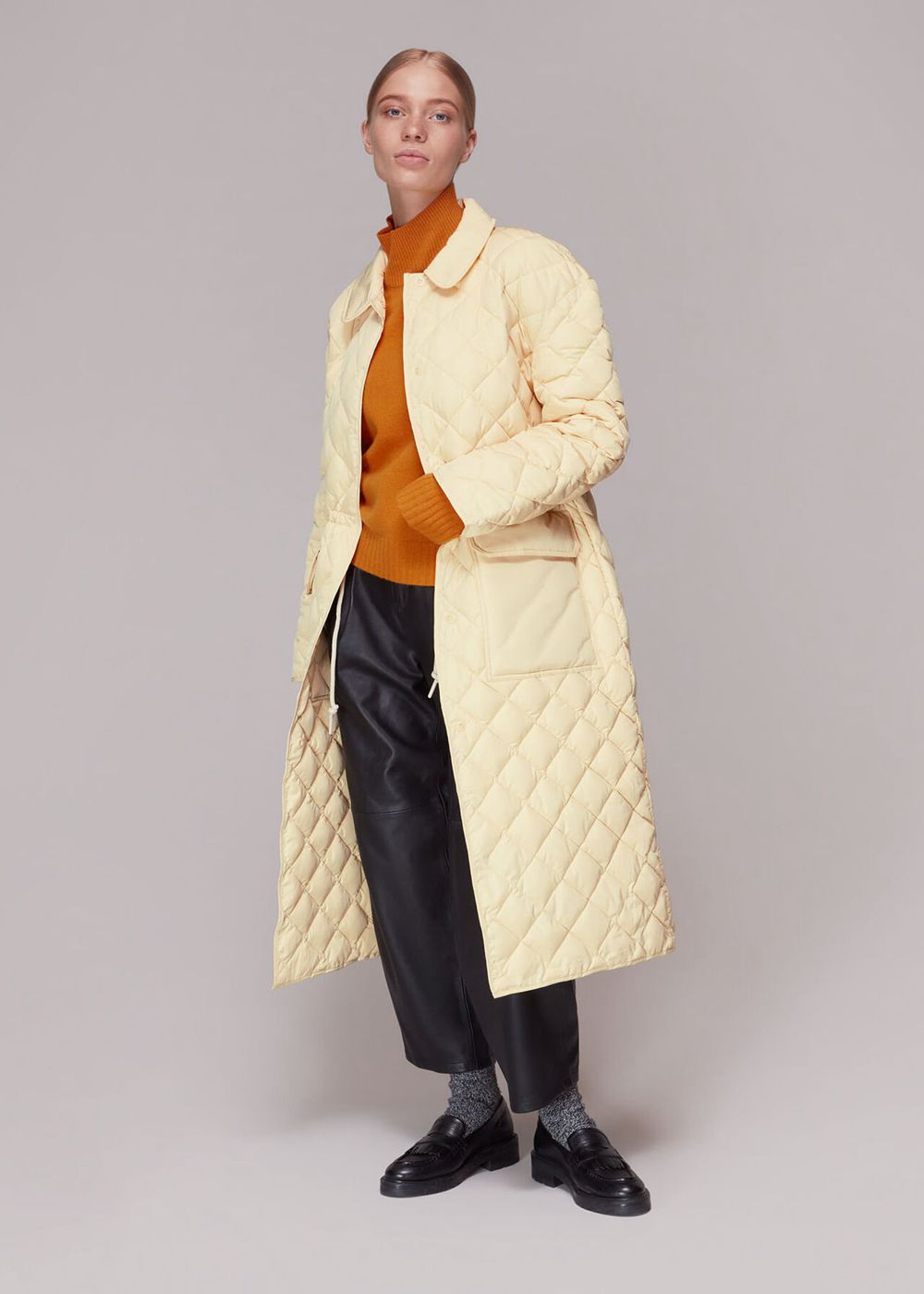 Whistles Clelia Quilted Coat Yellow | US-01548JUDN