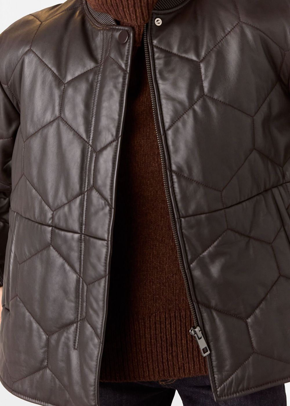 Whistles Cleo Quilted Leather Jacket Burgundy | US-75918EFLK