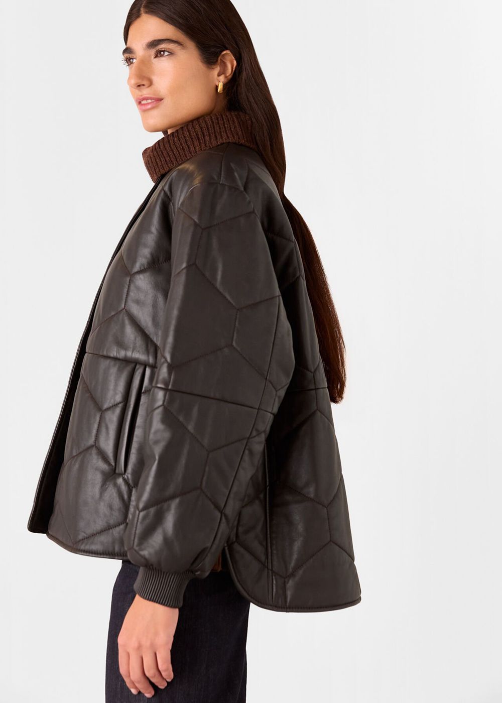 Whistles Cleo Quilted Leather Jacket Burgundy | US-75918EFLK