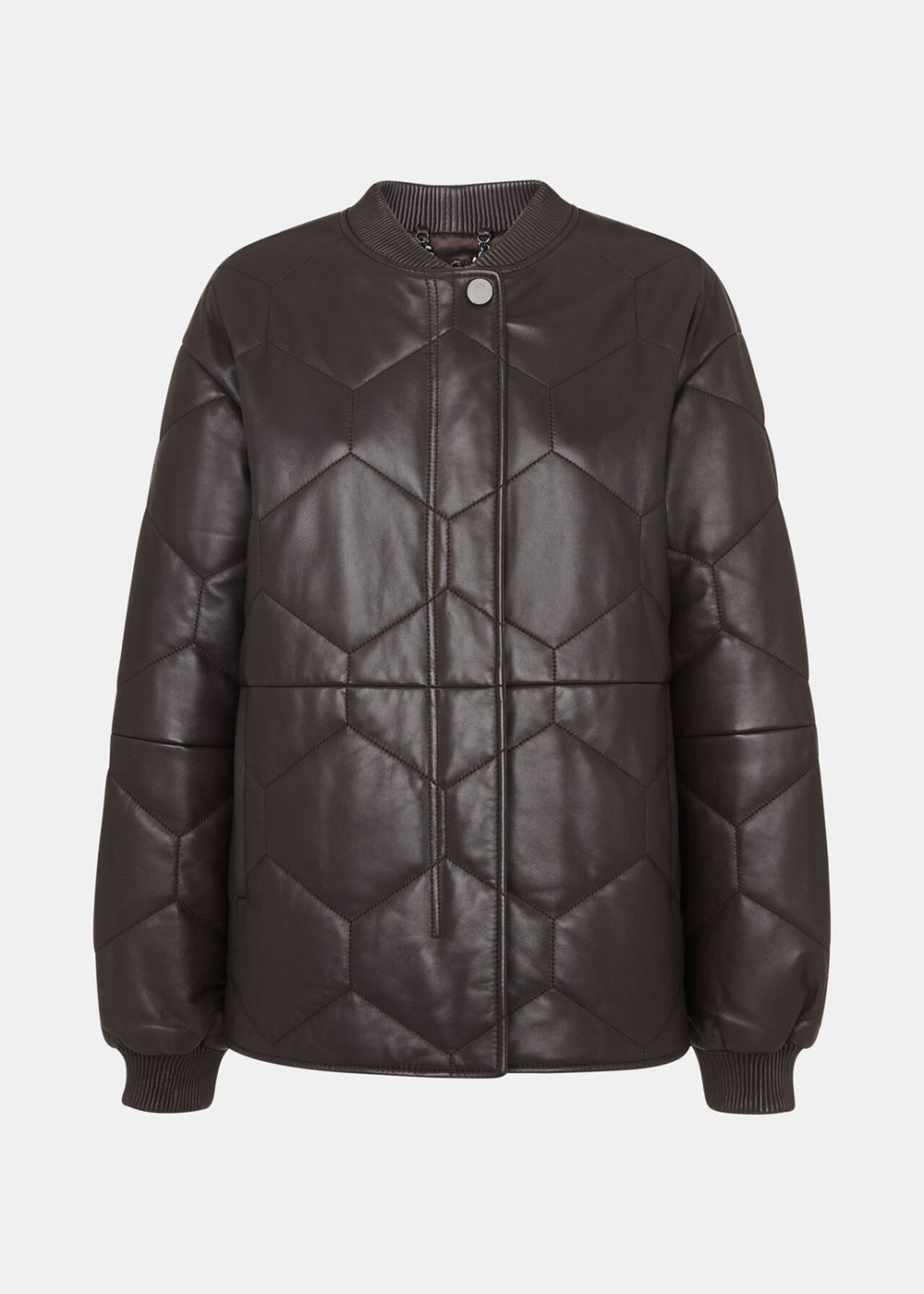 Whistles Cleo Quilted Leather Jacket Burgundy | US-75918EFLK